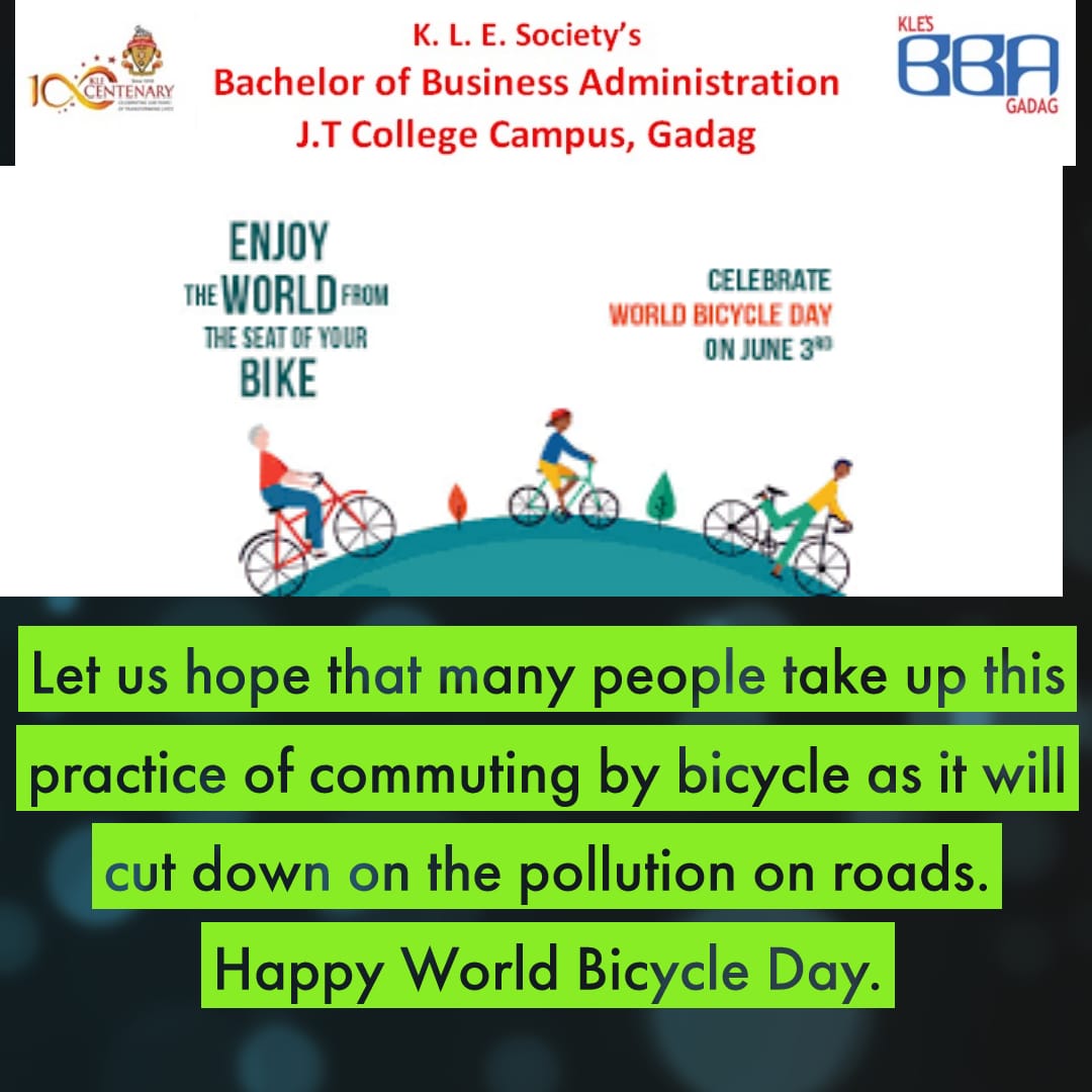 jt_bba's tweet photo. Happy World Bicycle Day.

#bicycle #nopollution #enevironmentallyfriendly #bicyclesports #healthy 

@santoshkumar.gk.33 @sanjana_mk93 @veereshacd @klejtpu @jtbbacollege @jtbbacollege @jtcollegencc_108 @jtcollegenss_100 https://t.co/XnTERjBNuV