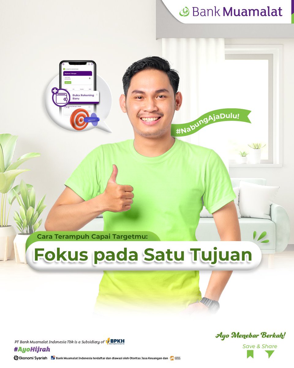 BankMuamalat's tweet photo. Assalamualaikum BMers!
Jika kamu mempunyai suatu target yang ingin dicapai, maka fokuslah pada target tersebut. Apabila kita fokus pada satu target, maka kita dapat mengerahkan seluruh waktu dan tenaga secara lebih optimal.
#MuamalatTips
#BankMuamalat
#BankSyariah https://t.co/QRBAkWkoxq