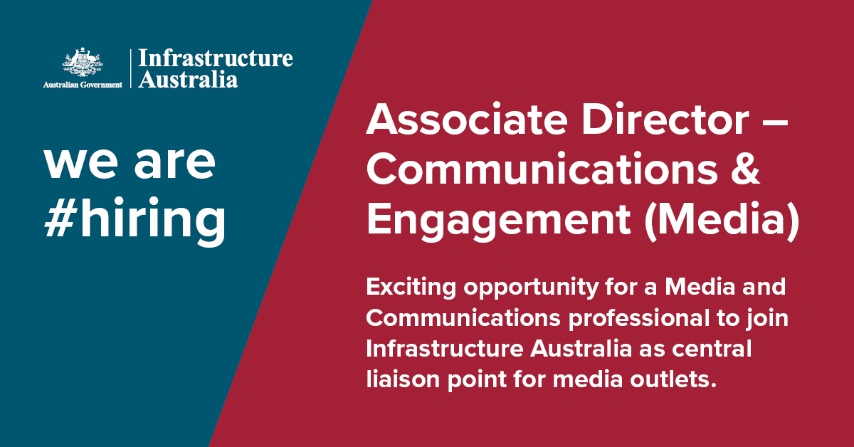 We are seeking an Associate Director - Communications &amp; Engagement who plays a key role in enabling IA's successful engagement with media. To find out more and to apply visit - infrastructureaustralia.gov.au/careers/curren…

Applications close 6 June 2022.
