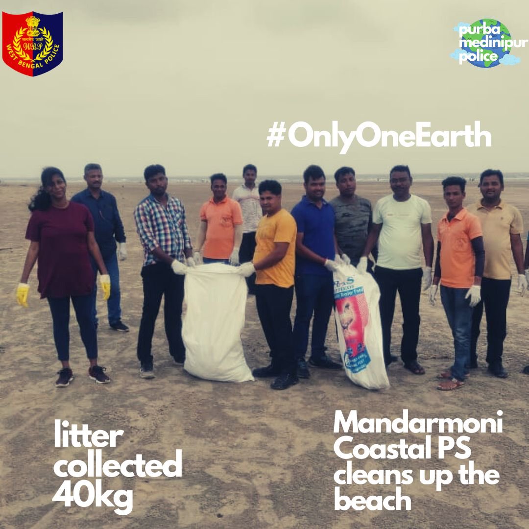MedinipurSp's tweet photo. An early start to observing Environment day! Mandarmoni Coastal PS cleanup the beach. 

#Plogging
#HumaneInUniform 
#OnlyOneEarth
#CoastalCleanUp
#PurbaMedinipurInOurHeart https://t.co/n9WhcZt96H