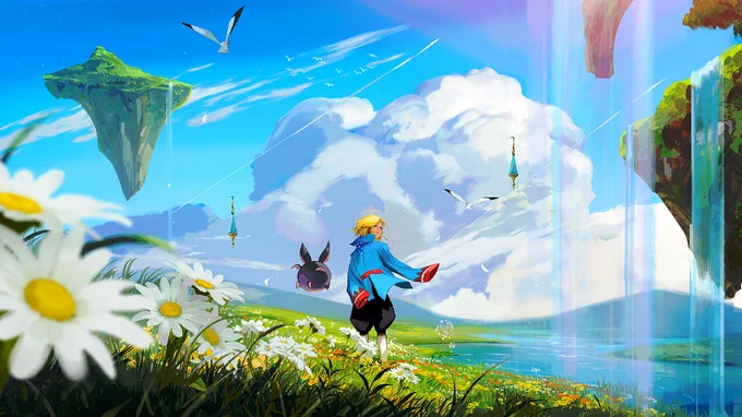 I'm deeply honored to reveal my commission for @ninokuni_global, a Netmarble game w/ Studio Ghibli aesthetics that features music from the legendary Joe Hisaishi!!! 🌼🌤️

process: https://t.co/6ZYXjFJtHi
game: https://t.co/TzYUa3k85t

#StudioGhibli #NinoKuni #NinoKuniCrossWorlds 