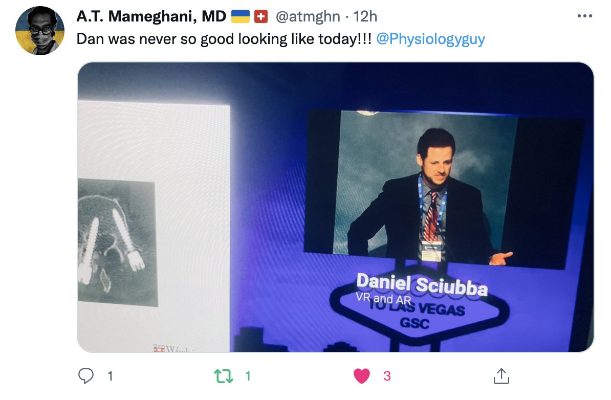 Physiologyguy's tweet photo. Honored to fill in for Dan Sciubba this morning for opening remarks at Global Spine Congress.  A fantastic meeting that already has included a talk from my postdoc, with a talk from my PhD student coming up! @WUSTLortho @GoodwinTumorLab #GSC2022 @atmghn https://t.co/8EPDMvQF8E