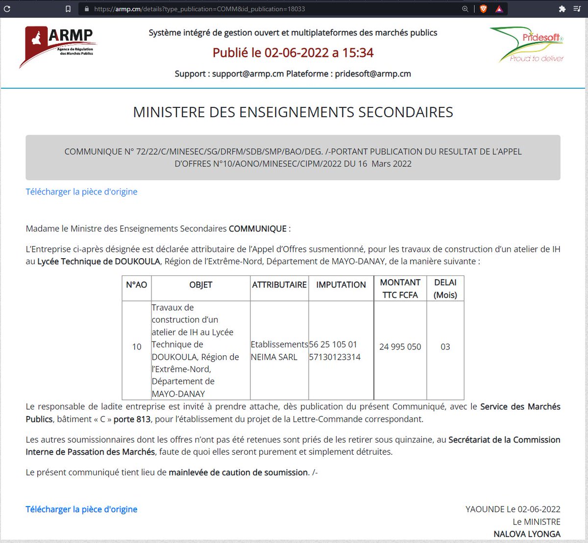 tassingremi's tweet photo. «Travaux de construction d’un atelier de IH au Lycée
Technique de DOUKOULA» pour 25M FCFA attribué à
ETS NEIMA SARL dont le NIU est introuvable
Le MINESEC est sur Twitter?
#NIUWanted https://t.co/fZhXJsXw82