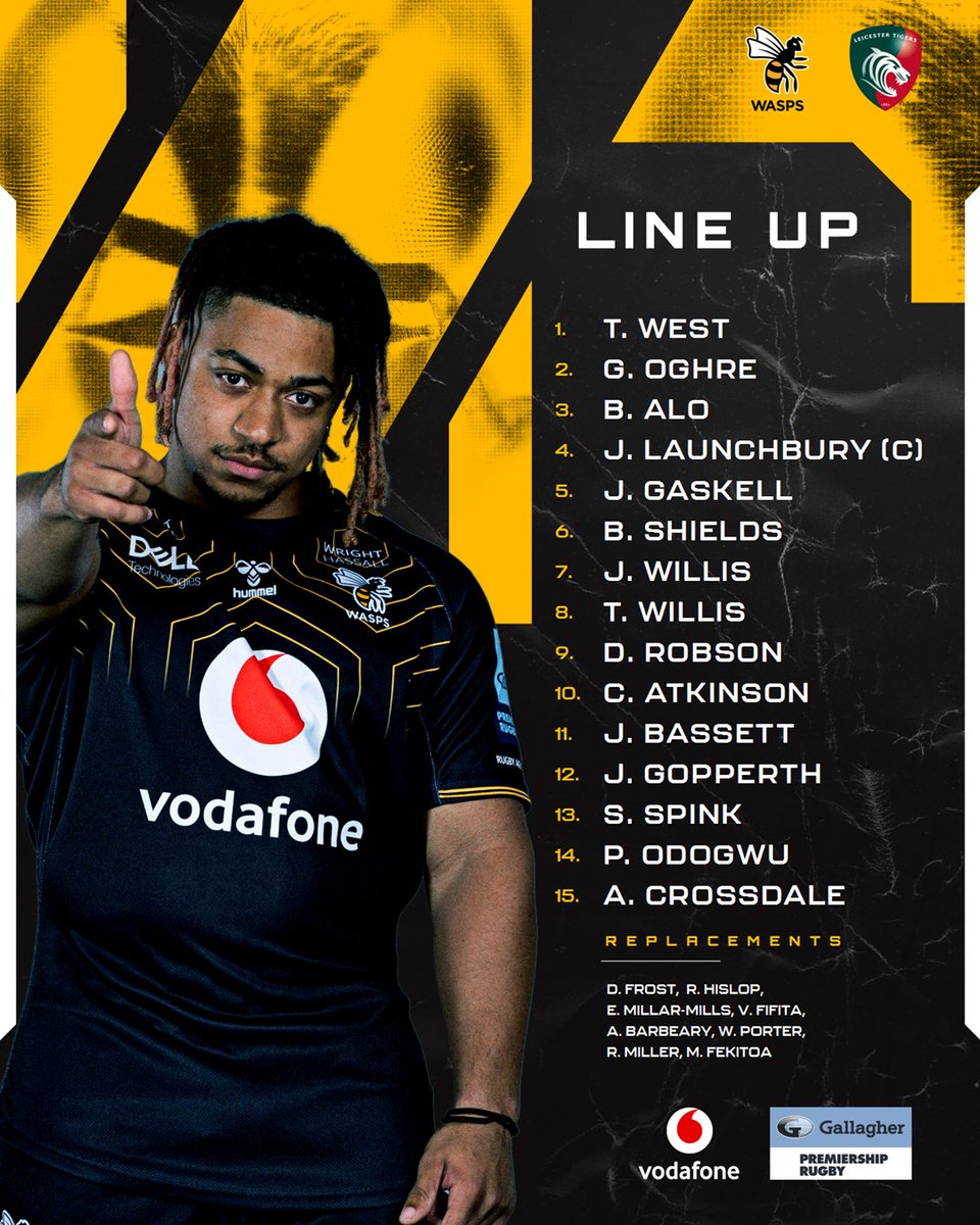 🗞 𝑻𝑬𝑨𝑴 𝑵𝑬𝑾𝑺 🗞

🏟 For the final time this season… Your Wasps side to take on Tigers

⚫️ Paolo Odogwu returns at 1️⃣4️⃣
🟡 Sam Spink starts at 1️⃣3️⃣ 
⚫️ James Gaskell in at 5️⃣

📺 PRTV bit.ly/TigersvWaspsPR…

🔗 bit.ly/22TigersvWasps

#GallagherPremiership #coyw🐝