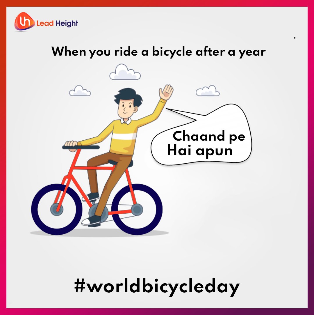 LeadHeight's tweet photo. Life is like riding a bicycle. In order to keep your balance, you must keep moving. - Albert Einstein

Happy World Bicycle Day to everyone.

#bicycle #bicycleday #bicyclechallenge #leadheight #leadheightindia #bicyclelife #brand #digitalmarketing #onlinemarketing #social https://t.co/UpA20e51TA