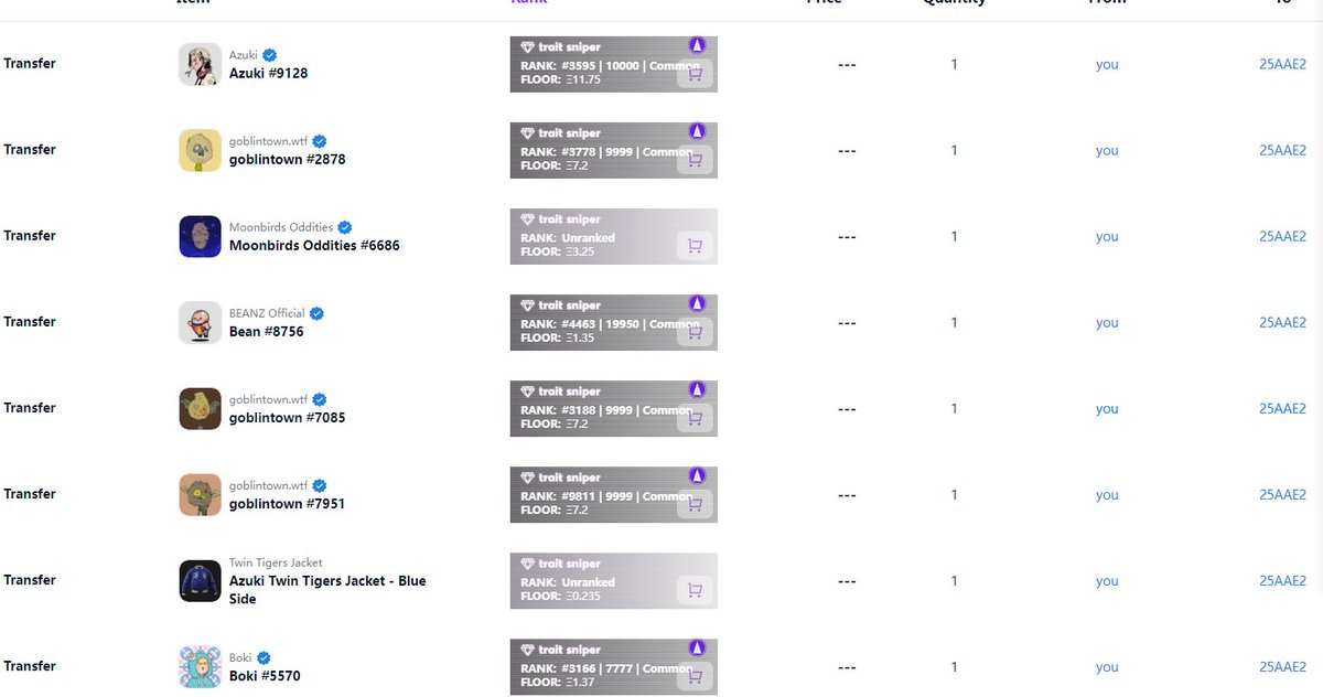 My nfts have been stolen. The community can help me. The number is azuki#9128 benz# 8756 , goblintown#2878 7085 7951 , boki#5570, moonbirds oddities#6686 

The theft address is: 0x25Aae2de54AB332B206e72FAe29cf48C865FF204

<a href="/AzukiOfficial/">Azuki</a> <a href="/goblintownwtf/">goblintown.wtf</a> <a href="/moonbirds/">Moonbirds</a> <a href="/dingdinghanfu/">Ding Ding</a>