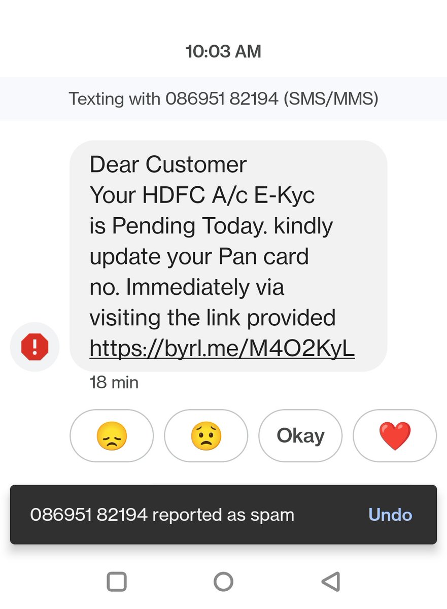 JinalGada11's tweet photo. @HDFC_Bank fraud mesgs are coming https://t.co/EU5mql8cZn