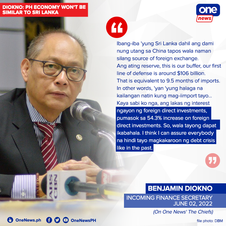One News Ph S Tweet Wala Tayong Dapat Ikabahala Incoming Finance Secretary Benjamin Diokno Assures The Public On Thechiefs That The Philippine Economy Will Not Fall Into A Debt Trap Like The