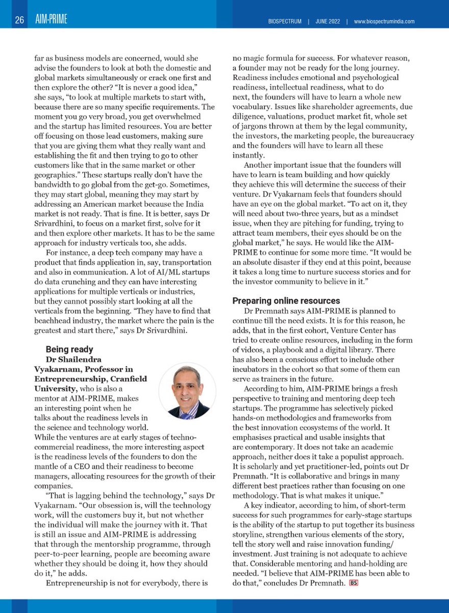 VentureCenter (@venture_center) on Twitter photo This issue of <a href="/BSI_social/">BioSpectrum India</a> features an article by senior journalist <a href="/nramki_Madras/">N. Ramakrishnan</a> on how the #AIMPRIME programme has equipped #deeptech innovators, especially those who are working in laboratories, commercialise their #research. Read the flip book here: biospectrumindia.com/e-magazine This issue of <a href="/BSI_social/">BioSpectrum India</a> features an article by senior journalist <a href="/nramki_Madras/">N. Ramakrishnan</a> on how the #AIMPRIME programme has equipped #deeptech innovators, especially those who are working in laboratories, commercialise their #research. Read the flip book here: biospectrumindia.com/e-magazine