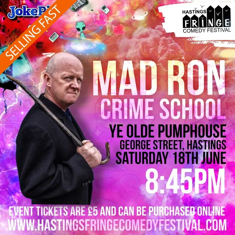 Mad Ron: Crime School
Sat 18th Jun 8:45pm
Ye Olde Pumphouse #Hastings #UK
<a href="/MadRonSpanners/">mad ron</a> <a href="/Hastingscomedy/">Hastings Comedy Festival</a>

🔥COMEDY TICKETS &amp; INFO🎟
jokepit.com/comedy-in/hast…

FIND THE BEST ⭐️ ⭐️ ⭐️ ⭐️ ⭐️ COMEDY FESTIVALS ON #JOKEPIT
#Hastingscomedy #comedyinHastings #standupcomedy #lol
