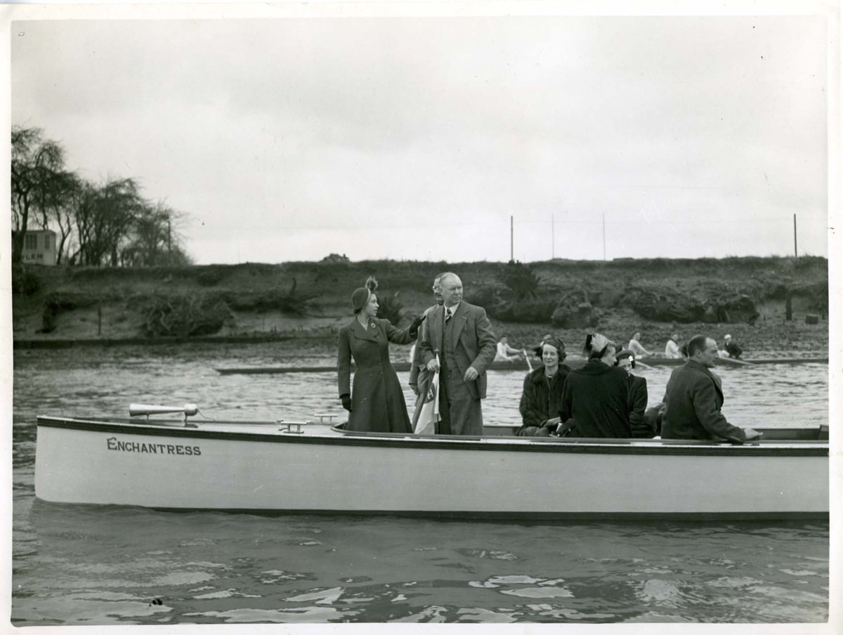 This photo shows the Queen, then Princess Elizabeth, on the umpire’s launch ‘Enchantress’, at <a href="/HenleyRegatta/">Henley Royal Regatta</a> in 1946. She was there to celebrate the introduction of a new cup named for her, the Princess Elizabeth Challenge Cup, a Junior Men’s eights race. 
2/2

#henleyonthames