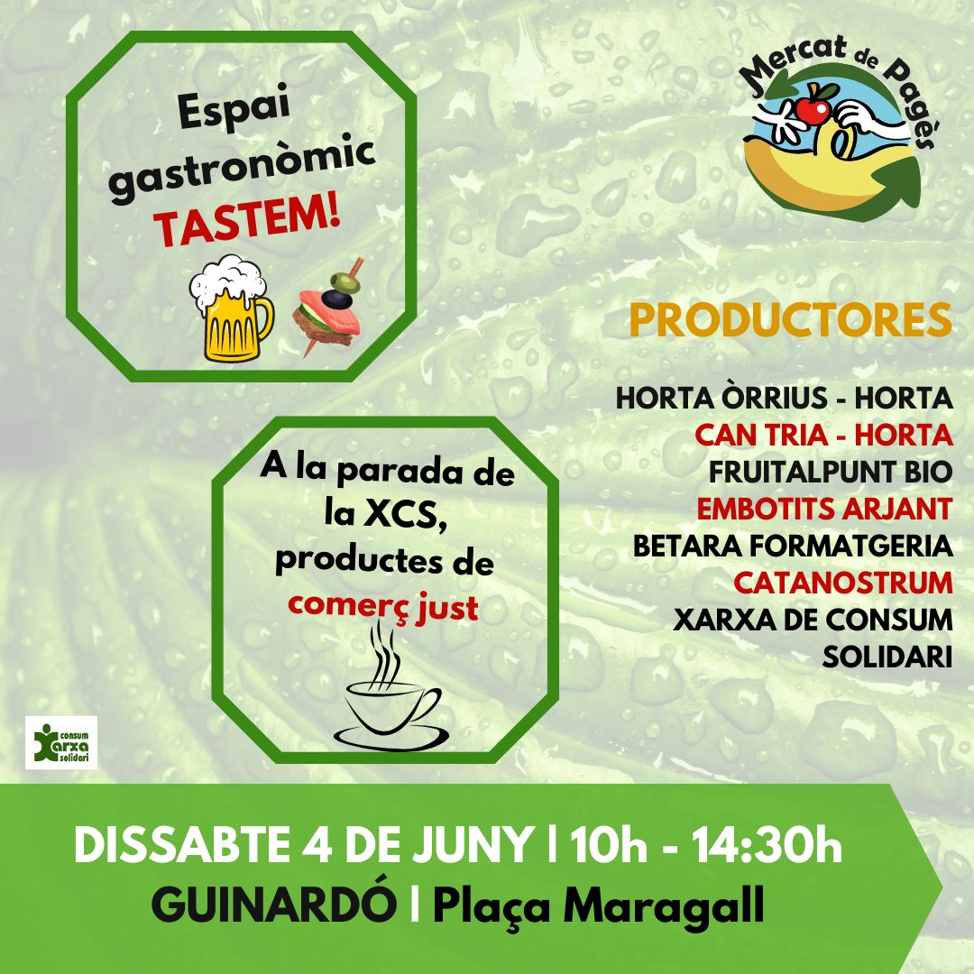 MercatDePages's tweet photo. Dissabte 04/06 de 10h a 14:30h
📌Guinardó
·Amb espai #Tastem https://t.co/ZrzuwxMV3U