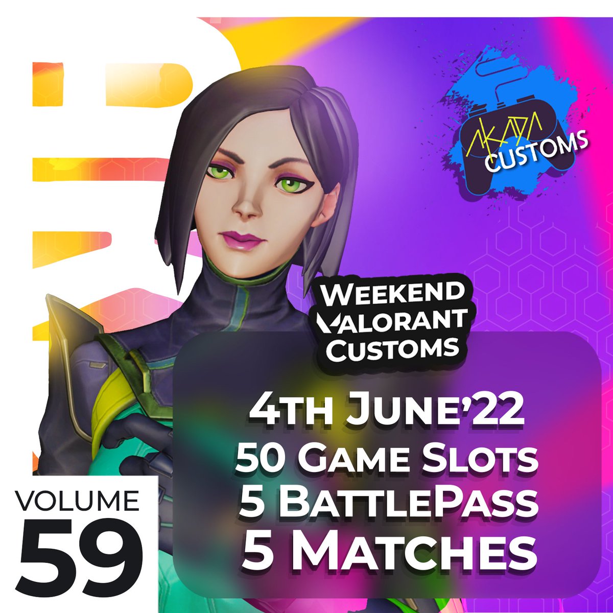 AkadaEsports's tweet photo. To win or to win, that is the question

Akada Valorant Customs Vol - 59

5X BATTLEPASS GIVEAWAY !

This Saturday 4th June 2022 !

Registrations start at sharp 3PM IST(Indian Standard Time)

First Come First Serve. 
Matches start at 4PM IST, 50 Slots - 5 matches ! https://t.co/e55N85nbZl