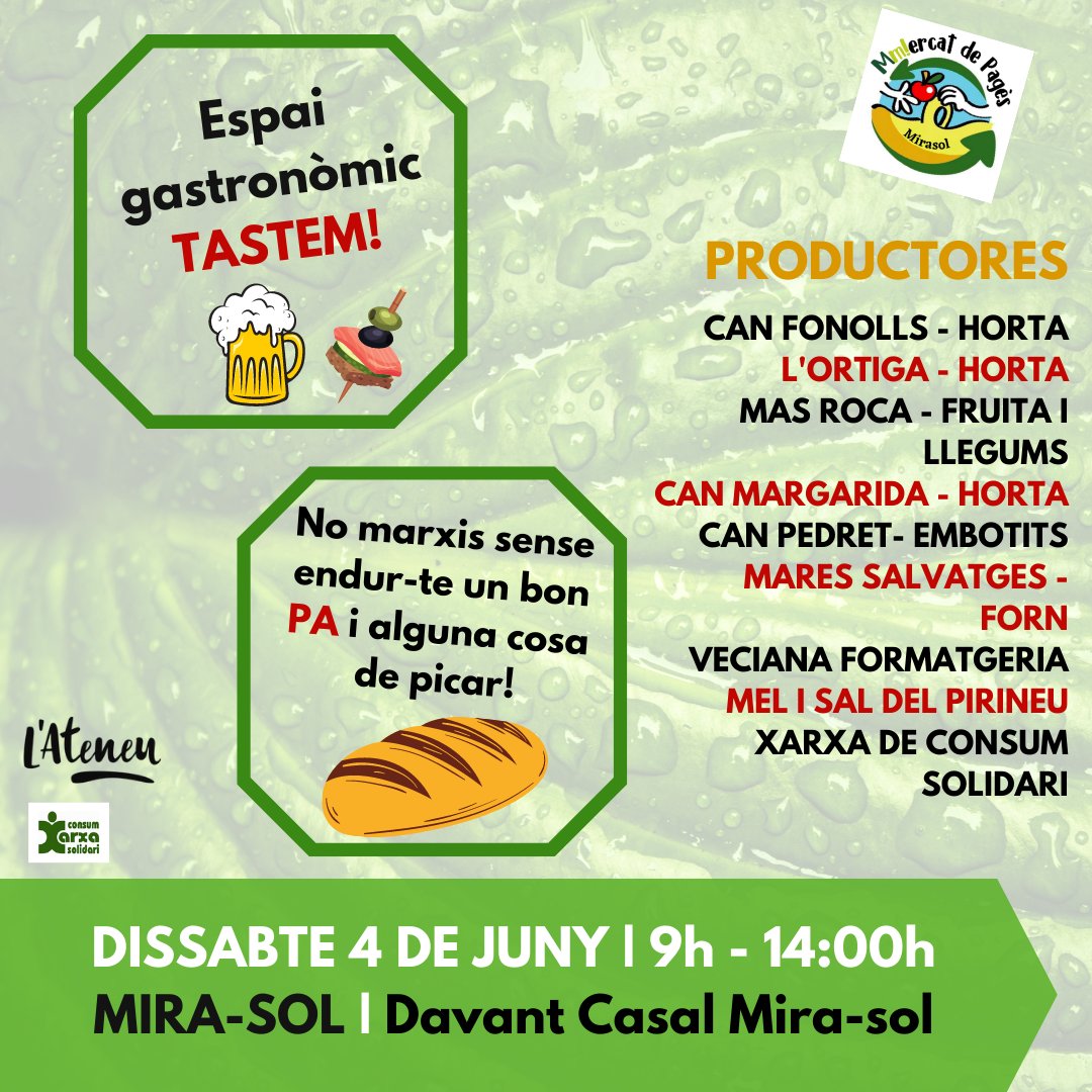 MercatDePages's tweet photo. Dissabte 04/06 de 9h a 14:00h
📌Mira-sol
·Amb espai gastronòmic #Tastem https://t.co/XbqIiBXZyn