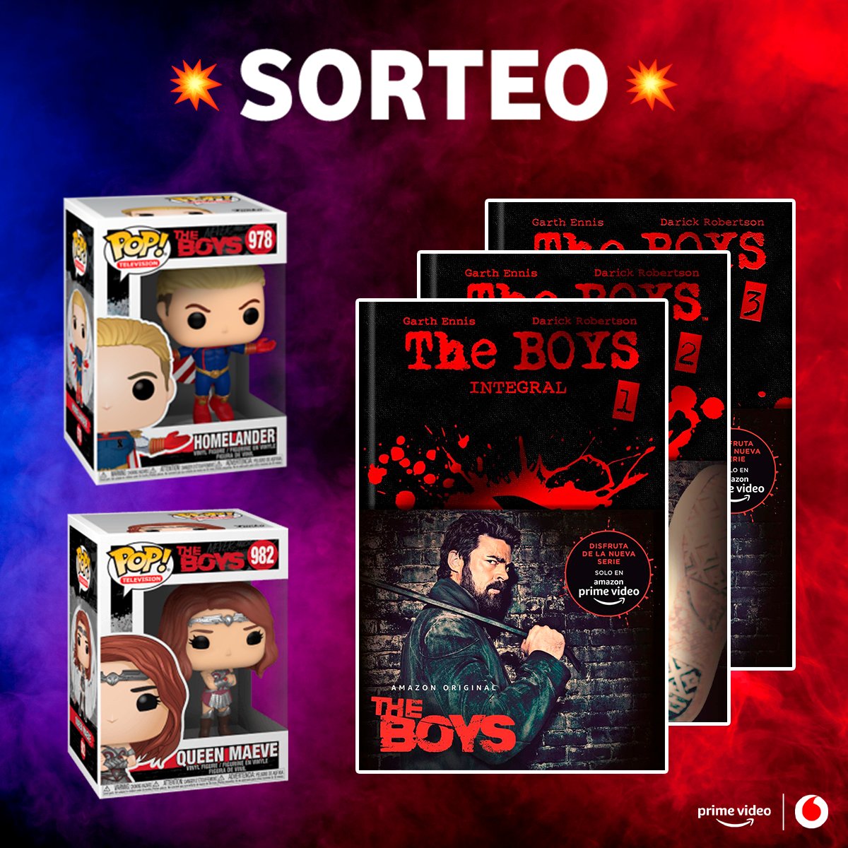 ¡Por los Siete, que ya están disponibles los primeros episodios la T3 de #TheBoys!
Esta serie nos encanta y queremos compartir la emoción regalando este pack con los 3 tomos del cómic (versión integral) y 2 Funko Pop (Patriota y la Reina Maeve).

¿Lo quieres? 
✨Síguenos
🔥Haz RT