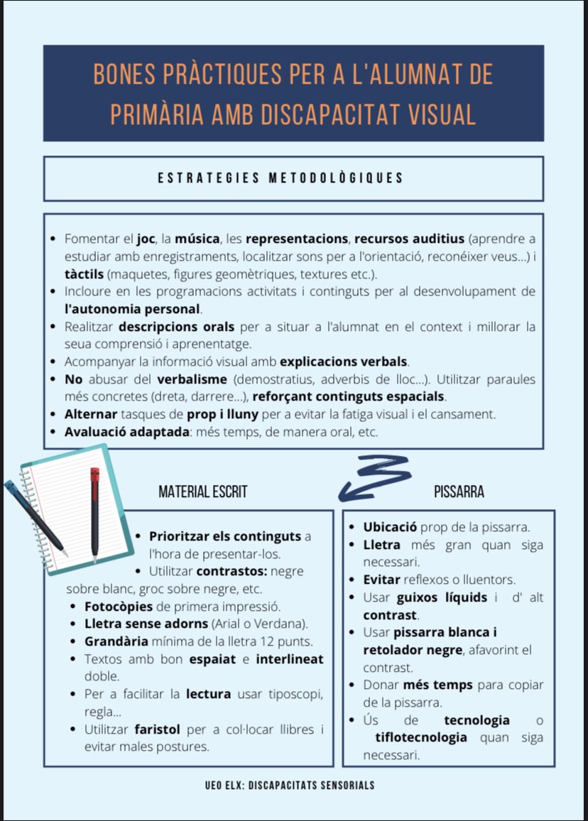Recordeu que la UEO d’Elx ofereix assessorament especialitzat en l’àmbit sensorial visual i auditiu. I compta amb recursos xulíssims per facilitar la tasca a l’aula