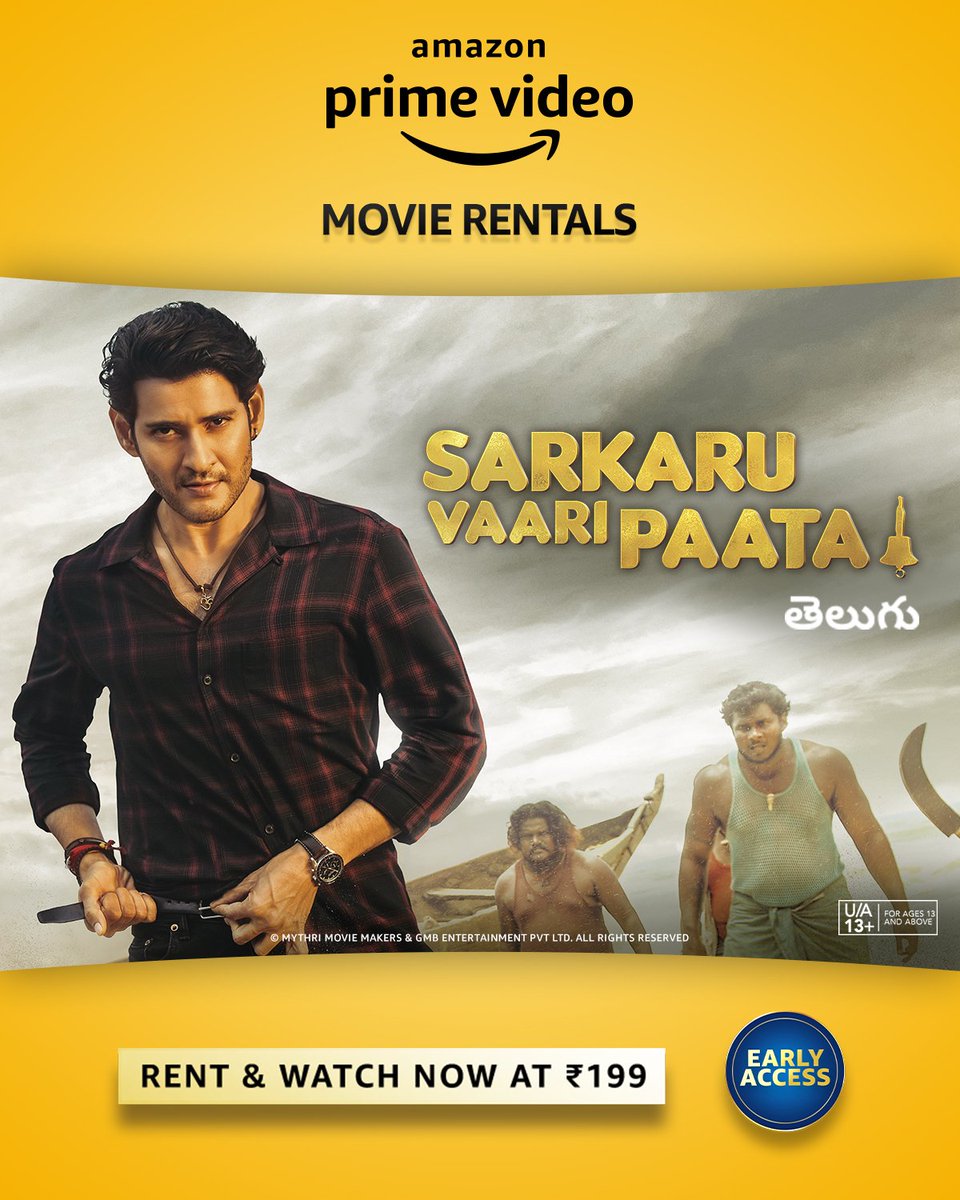 the right mix of drama, action and comedy with a mind-blowing plot twist ✨

#EarlyAccessOnPrime, Rent Now 🍿 
#SarkaruVaariPaata
Super 🌟@urstrulyMahesh 🦁