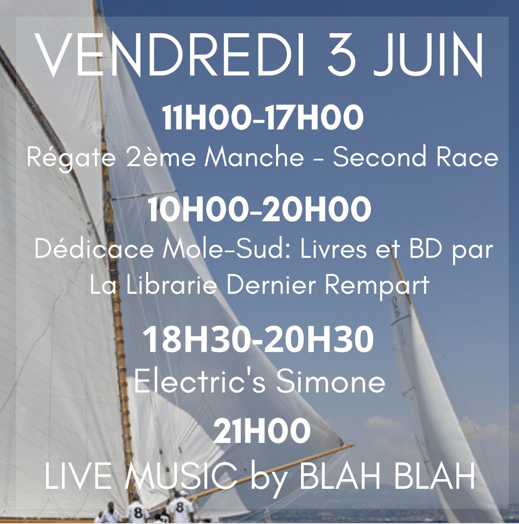 DAY3 - Le Programme 
Race 2 - Régate 2ème Manche 
Signal d’avertissement départ 11h en Baie de la Salis 

#LesVoilesdAntibes 2022