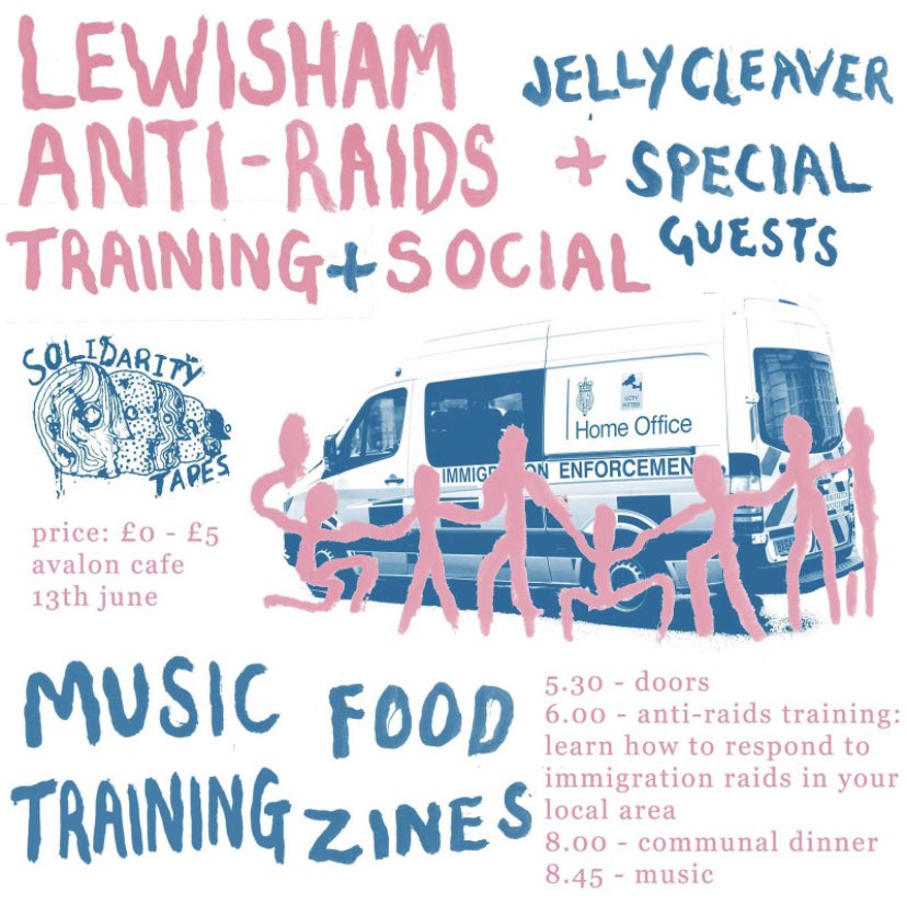 Lewisham_AR's tweet photo. We are running anti-raid work shops at event with Solidarity Tapes! There will be food and live music in addition to the training! Book here https://t.co/AJq9lkt6aE https://t.co/WXSjMP1xRK