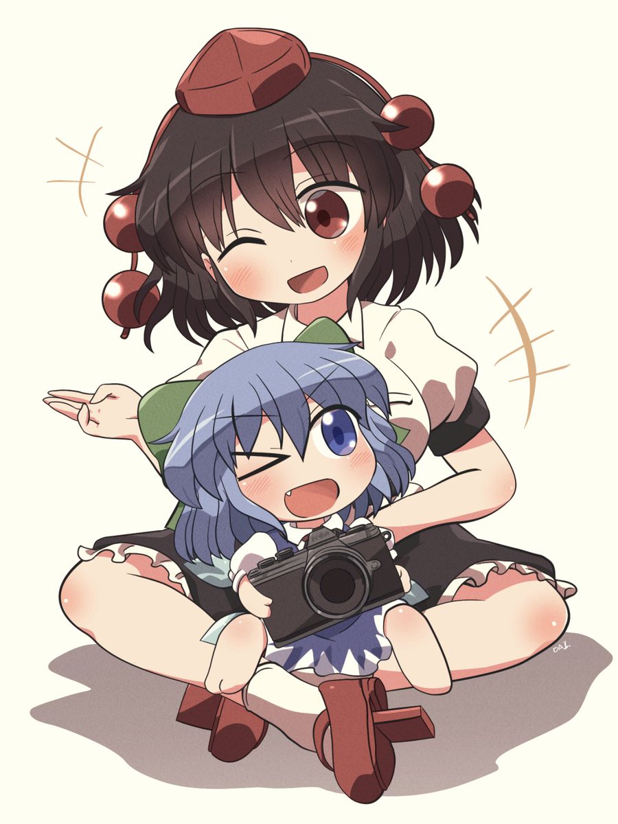 チルノ(東方Project) ,射命丸文 「あやちる😉😆 #おは東方 」|六合ダイスケ@春例大祭う12bのイラスト