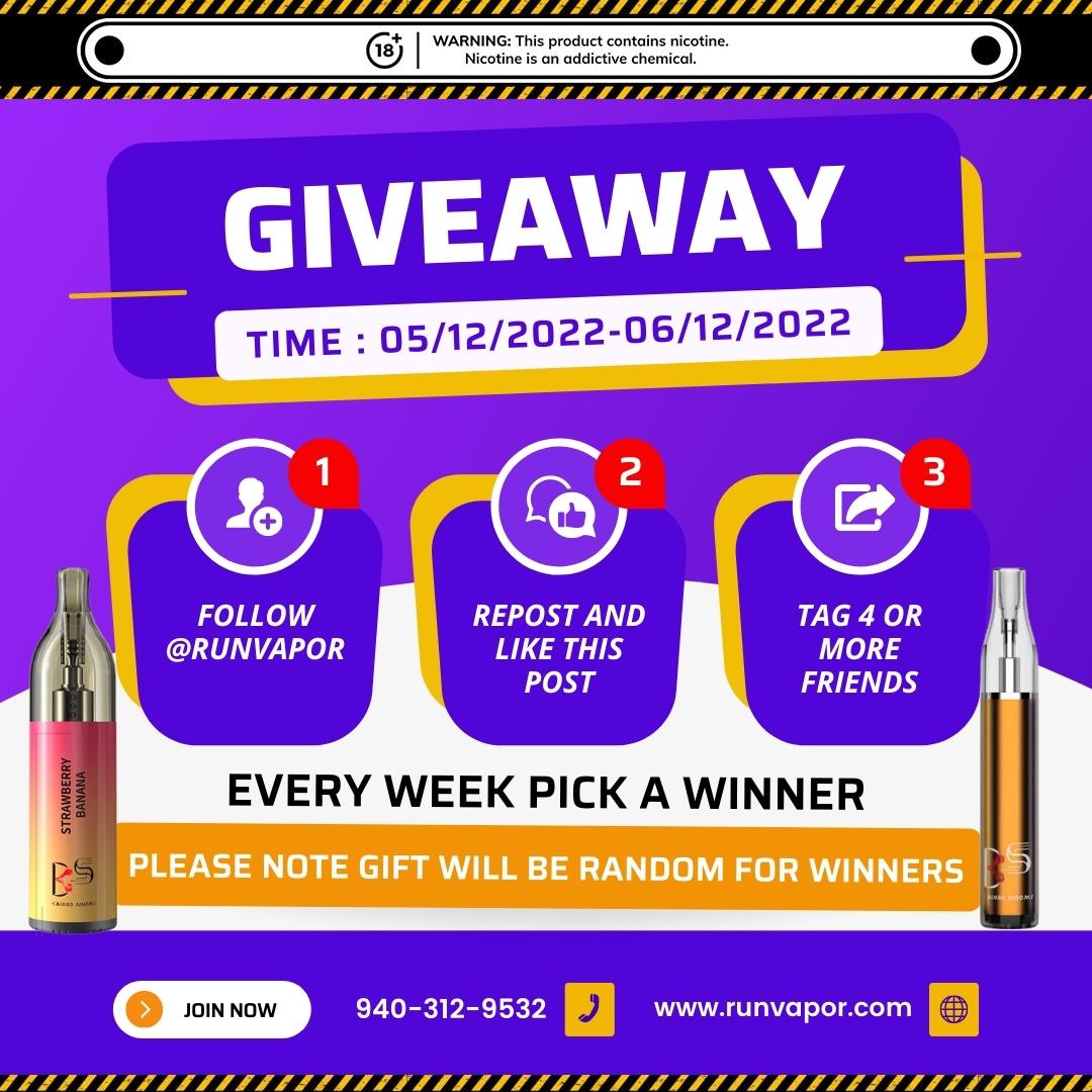 RunVapor's tweet image. We're giving you the chance to WIN 🌷GIVEAWAY TIME!🌷 Every week pick a winner 🌷Time: 05/12/2022 - 06/12/2022🌷

FOLLOW each step for your chance to WIN:
1. Follow @runvapor
2. Repost and like this post
3. Tag 4 or more friends
.
.
.
#giveaway #giveawaycontest #runvapor