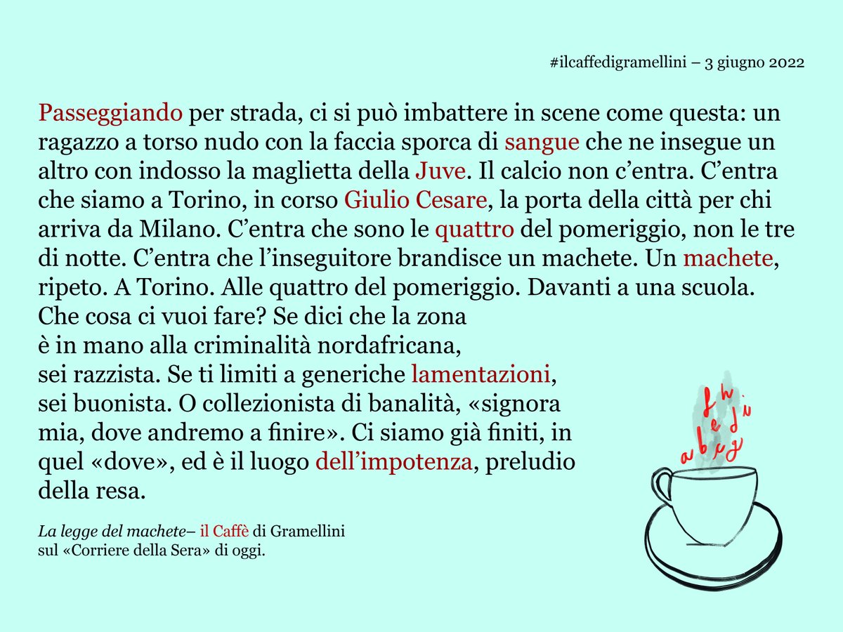 MaxGramel's tweet photo. «La legge del machete»: #ilcaffedigramellini sul @Corriere di #venerdì #3giugno.

https://t.co/jruT7E7Zah https://t.co/dFLZ68Xp0B