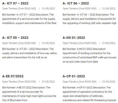 MunicipalNotice's tweet photo. New tenders at City of Ekurhuleni: maintenance of fleet, CoE radio repeater, building contractors and others https://t.co/VkOMW32wHR #ConstructionNotice #DigitalNotice #EkurhuleniNotice https://t.co/OJoZ4ZwaGM
