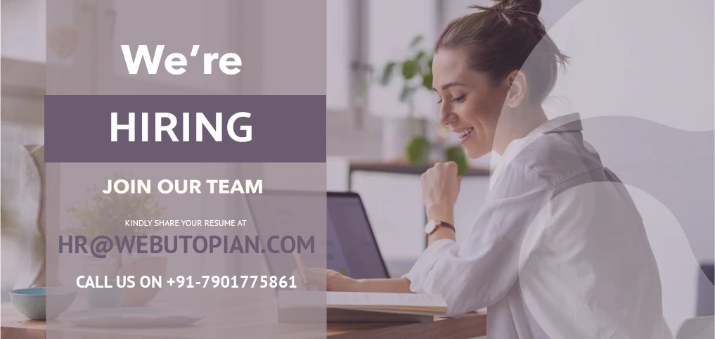 webutopiantech's tweet image. #Web_Utopian_Technology is hiring:-
#Location:- Mohali
1) #Laravel_Developer:- 2 year to 4 year
2) #Wordpress_Developer:- 2 year to 4 year
3) #Nodejs_Developer:- 2 year to 4 year
4) #reactjs_developer :- 2 year to 3 year
5) #Business_Developement_executive:- 06months to 2year
