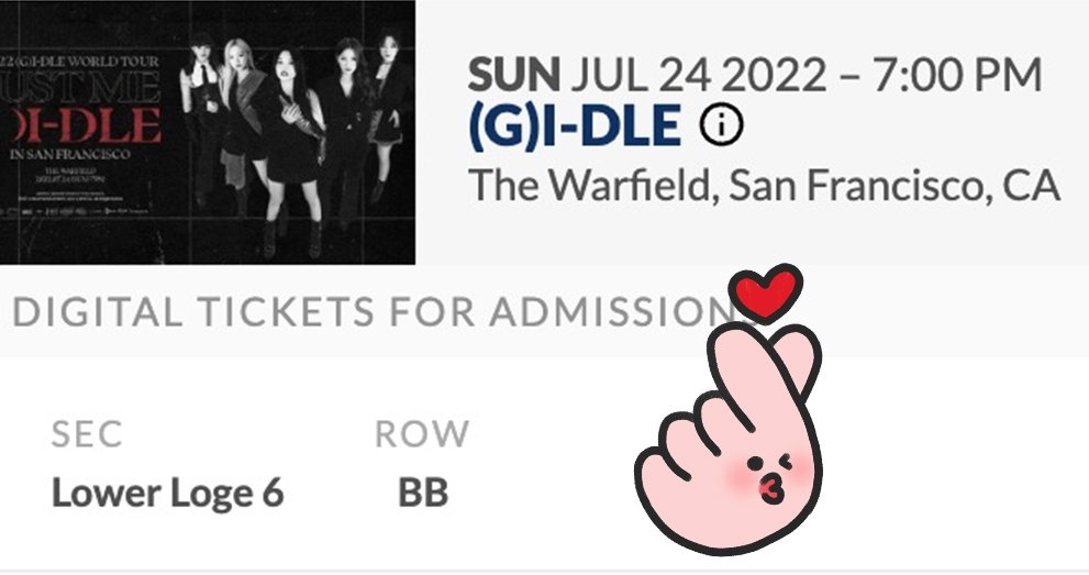 sspineapplebun's tweet photo. WTS

Selling 1 San Francisco lower loge ticket face value 

I got VIP so selling the seated ticket, DM for more detail

#GIDLE_WORLDTOUR_JUSTMEIDLE https://t.co/d0kZArfywi https://t.co/t6NuEYHseL