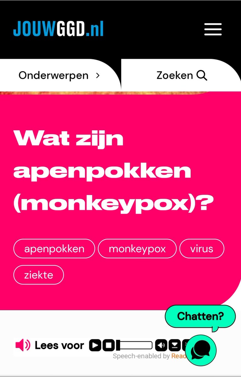 Wat is het #apenpokkenvirus nou eigenlijk? Wat moet je doen als je denkt het te hebben? Lees er meer over op jouwggd.nl/lichaam/wat-is… #JouwGGD Geen vraag te gek!