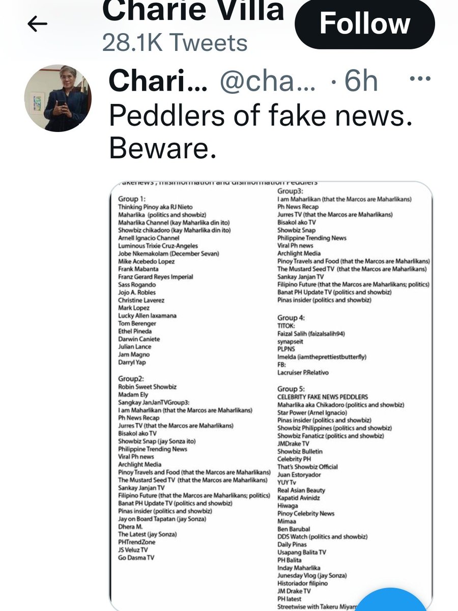 LuomiouOmeo's tweet photo. ...the who si Charrie Villa? Nangangamoy Libel
#credittoCharrieVilla
#FbTwitter https://t.co/Vzr8tIUpBT