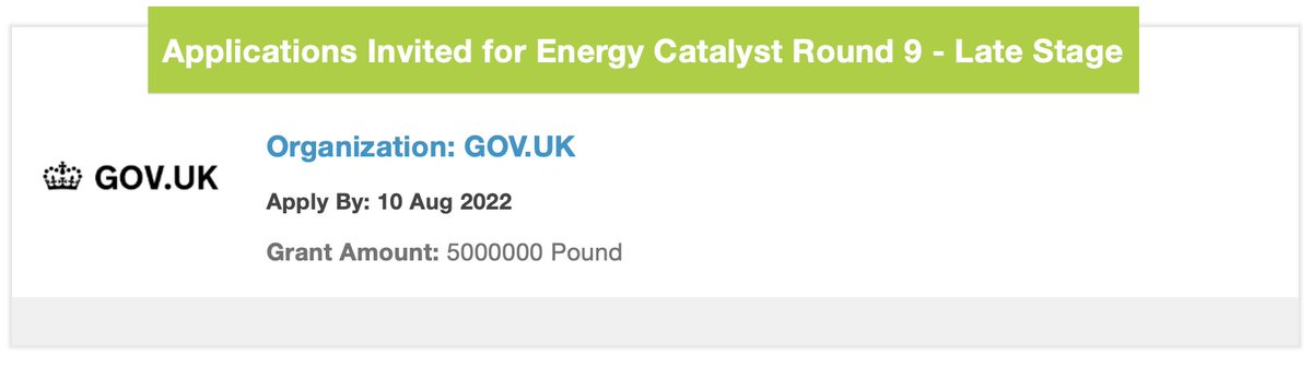 #grants 
GOV.UK is inviting applications for the Energy Catalyst Round 9 - Late Stage. The project intends to deliver clean energy access in sub-Saharan Africa, South Asia, or the Indo-Pacific. 
Deadline: 10 Aug 2022
Apply : bit.ly/3mbZDmA
