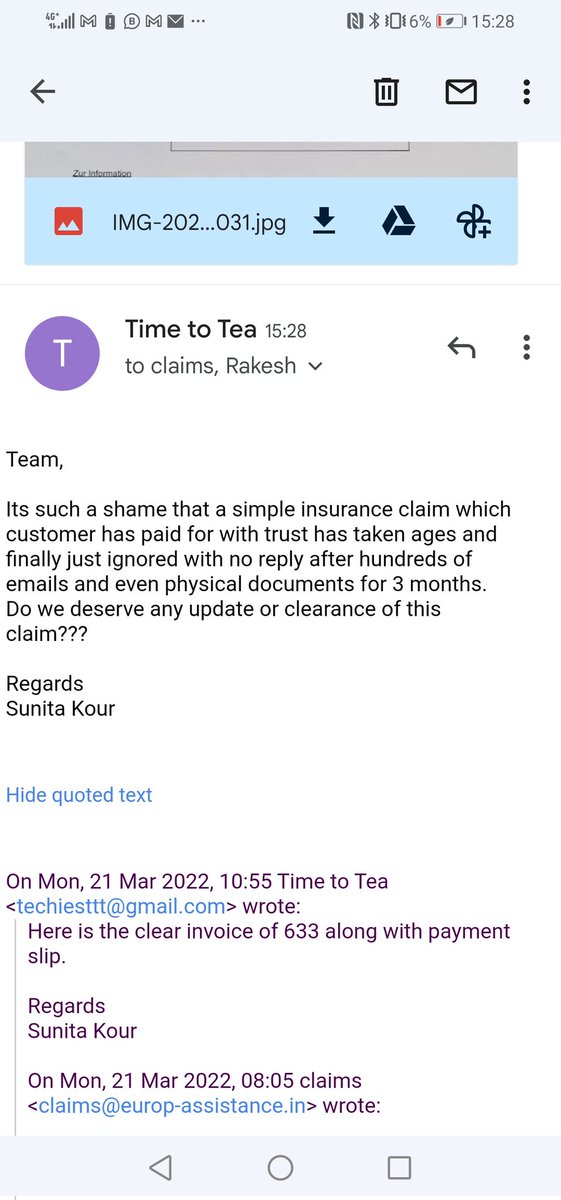 sunitakour's tweet photo. @RelainceSupport @reliancegroup  @_MukeshAmbani Following up since Oct last year 2 get claim 4 travel insurance of an elder. Lesson learnt not 2 avail international travel insurance 4 elders frm India or  they try to make you give up. Reminder yesterday again after March☹️ https://t.co/PMTgWVBtjm