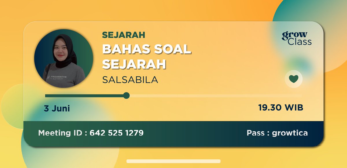 growtica's tweet photo. Walaupun UTBK udah berlalu, belajar buat persiapan mandiri tetep perlu💪
Makanya jangan sampai ketinggalan untuk #GrowClass malam ini kita bakal bahas soal sejarah bersama Ka Salsabila di jam 19.30 WIB ya!🤑 https://t.co/cXmrAEclwD