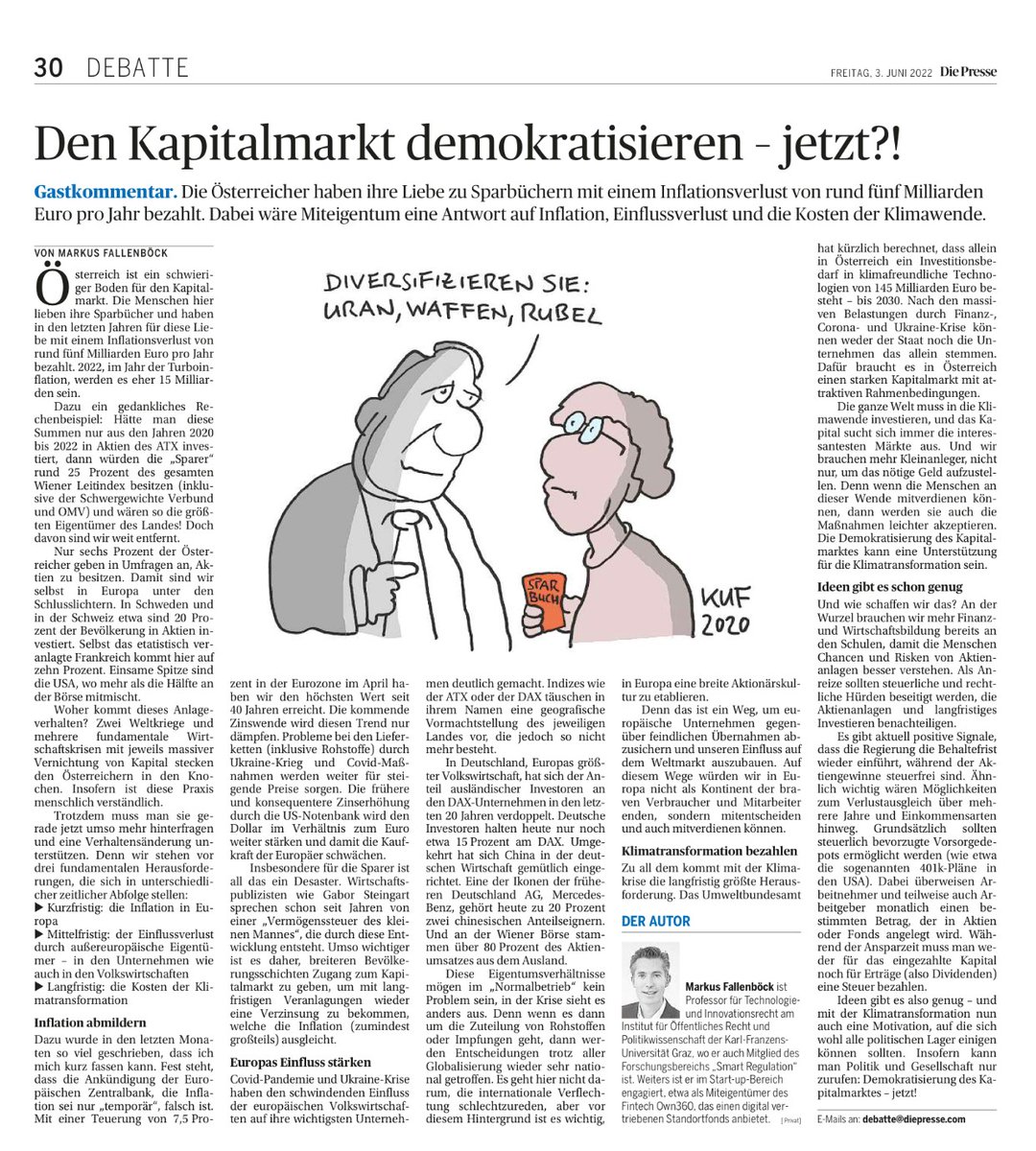 Kleine Lektüre fürs Wochenende - wenn auch vielleicht nicht so entspannend ;)
Gastkommentar von mir aus der heutigen Die Presse:
Den Kapitalmarkt demokratisieren – jetzt!
diepresse.com/6147854/den-ka…
#investieren #aktien #kapitalmarkt #klimakrise #inflation #own360