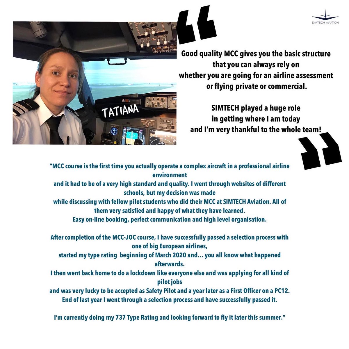 SimtechAviation's tweet image. Let’s kick off this coming Bank Holiday weekend with this unique stories of our Graduates, Tatiana &amp;amp; Tevan, former MCC/JOC Cadets and SIM partners in one, sharing their inspiring journeys to success! 

Congratulations to both of you!!! 

#pilotlife #aviation #training