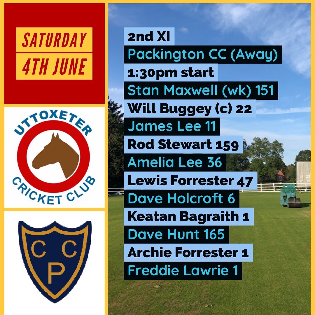 uttoxetercc's tweet photo. Here are our line ups for our senior fixtures versus @SwarkestoneCC and Packington Cricket Club this weekend.

Our 1️⃣st XI are at home and our 2️⃣nd XI are away.

A huge thank you to our home match sponsor - @AngusMacKinnonl. https://t.co/tQdAgnxO9a