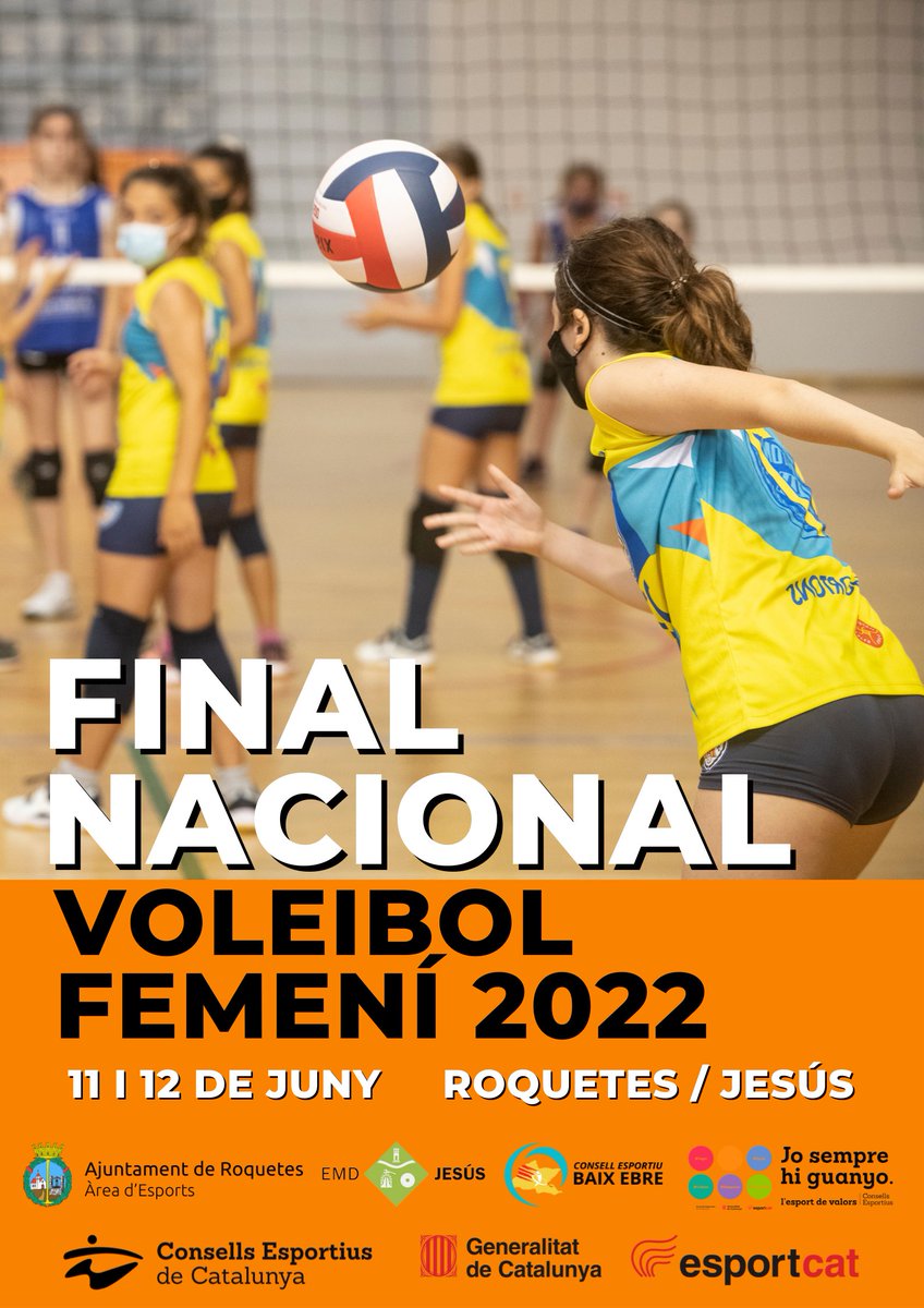 La <a href="/UCECcat/">Consells Esportius de Catalunya</a> amb el Consell Esportiu del Baix Ebre i el suport tècnic del <a href="/cv_roquetes/">Club Voleibol Roquetes</a> organitzen les Finals Nacionals de Voleibol dels Jocs Esportius Escolars de Catalunya en categories femenines aleví, infantil, cadet i juvenil al pavelló de Roquetes els dies 11 i 12 de juny.