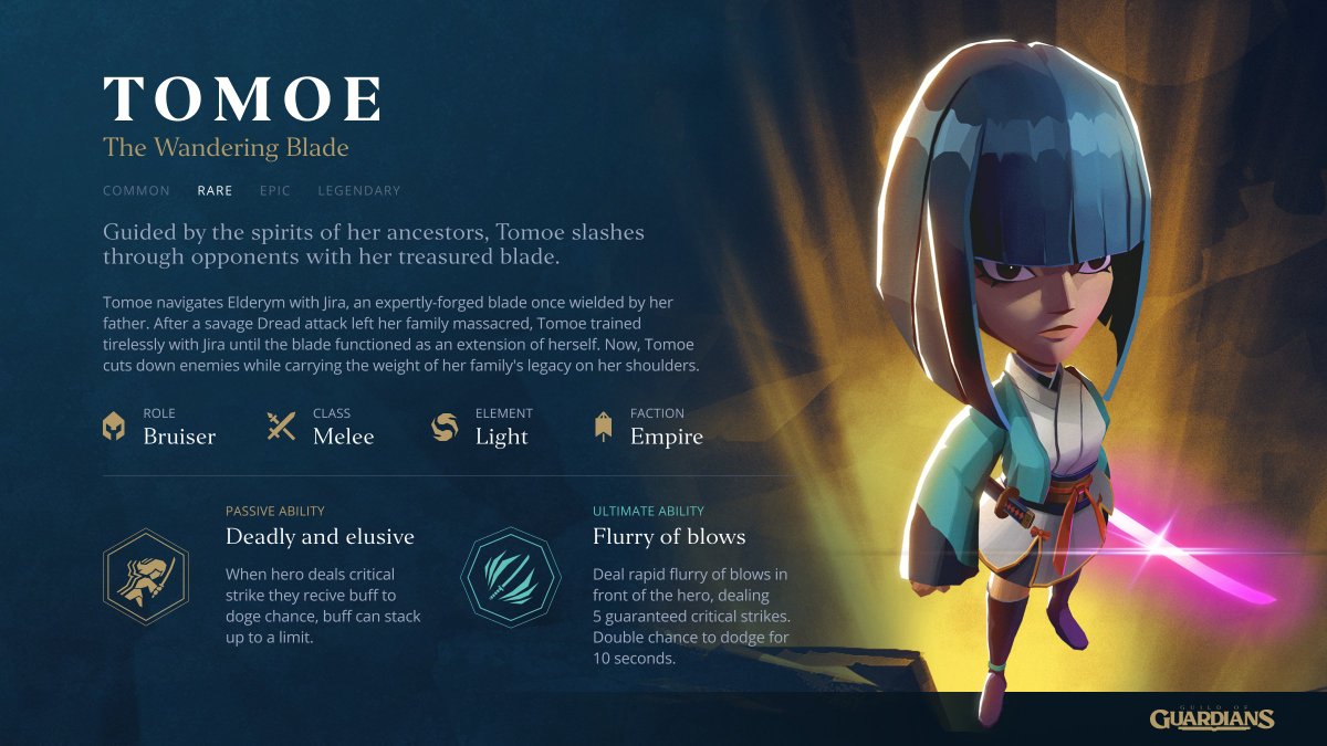 ✨TOMOE✨Deadly and elusive, she's guided by the spirits of her ancestors and slashes through opponents in a flurry of blows with her treasured blade ⚔️

Want to WIN a rare Tomoe NFT?! 🖤

🚀 Follow us
🚀 Like and RT this post
🚀 Tag 3 friends

LFGOG!!! 🔥🔥