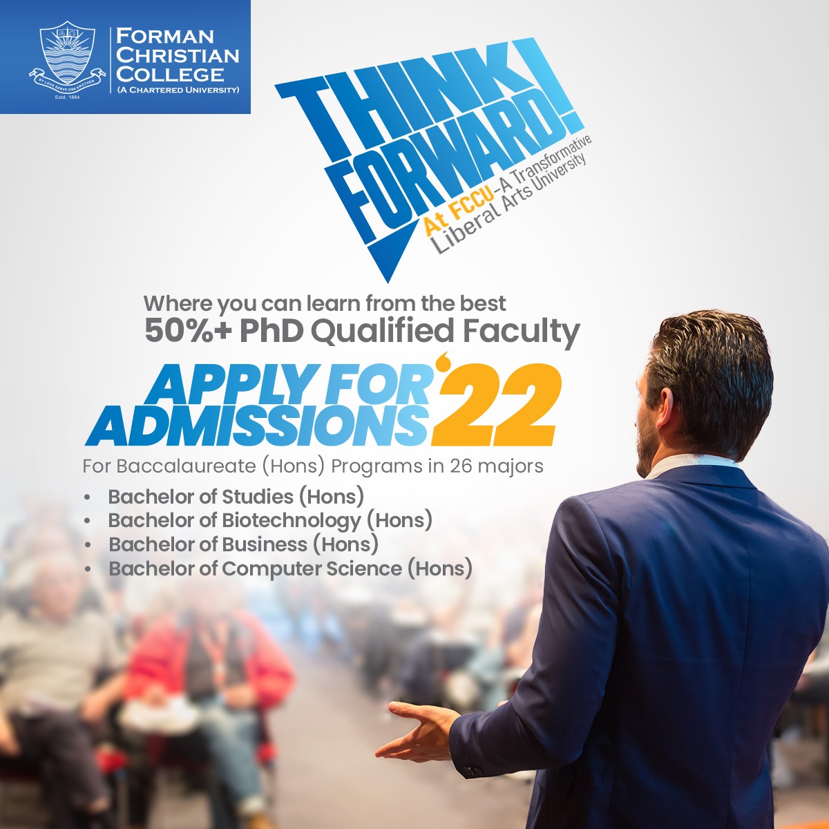 FCCollege's tweet photo. We have been consistently receiving recognition as one of the leading universities of Pakistan because of our highly qualified, industry experts. So avail the opportunity of learning from the best by applying now!
Apply online: https://t.co/lomH1pDnQM
#JoinFCCU #admissions2022 https://t.co/dLlHttX242