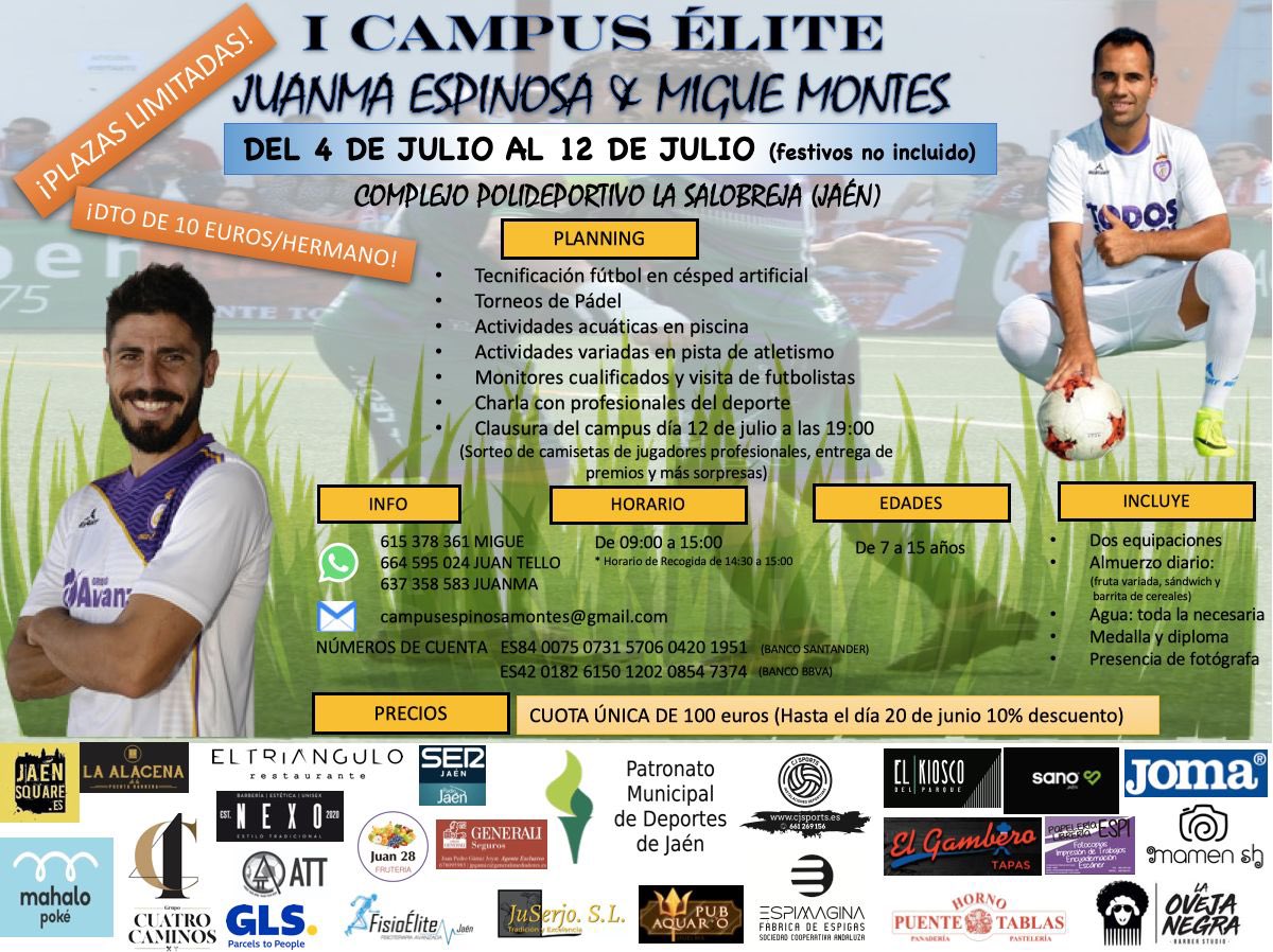 SelectosRJaenFS's tweet photo. I CAMPUS ELITE (@CEspinosamonte1) 
@juanma8espinosa &amp; @miguemontes9 

🏟️#LaSalobreja #Jaén

📆 4-12 de julio 2022.

Adjuntamos el cartel para más información: 👇👇👇👇👇👇 https://t.co/YOfsHpV1nx