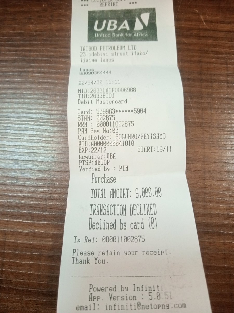 sayosogunro's tweet photo. @UBACares here's a copy of d declined transaction https://t.co/4JfBZlv55H