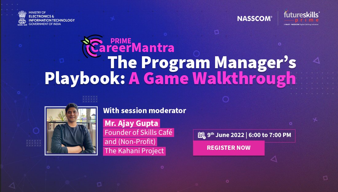 fsprimeofficial's tweet photo. Get ready to interact with Program Management experts in this one-of-a-kind gamified #session 🎮. https://t.co/rSciV2Q1et

#SkilledForFuture #Nasscom #upskill #learning #DigitalTalent #DigitalFluency #technology #Webinar #Live #Career https://t.co/QehvwLc61t