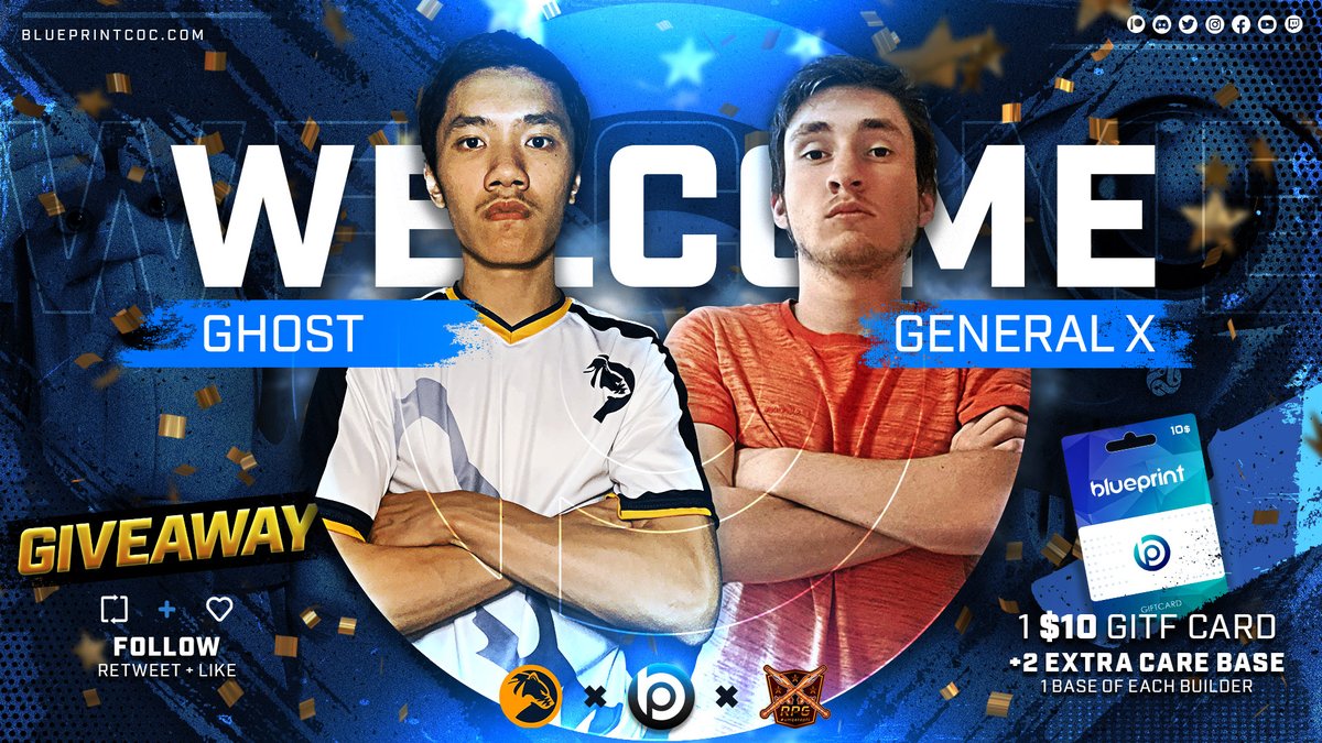 🔊┋Revealing our 2 New #ClashOfClans Builders🤯

😱┋Welcome GHOST 🇺🇸@CMG_Clash &amp; GENERALX 🇩🇪 <a href="/rpg_coc/">Repotted Gaming</a> to the Blue family!

🥳┋To celebrate, we have a GIVEAWAY!
10$ gift card + 2 Pro Bases by them🔥

💙 Follow <a href="/GhstCoC/">Gh⭕️st</a> &amp; <a href="/GeneralX_coc/">SG General X</a>!
 🔃 RT and like this post!