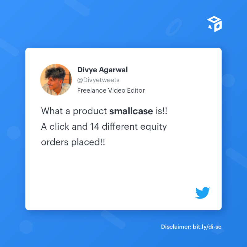 smallcaseHQ's tweet photo. smallcases are trusted by 50L+ users. What are you waiting for?

Choose from over 500+ portfolios curated by SEBI-registered professionals, exclusively on smallcase. Download now!