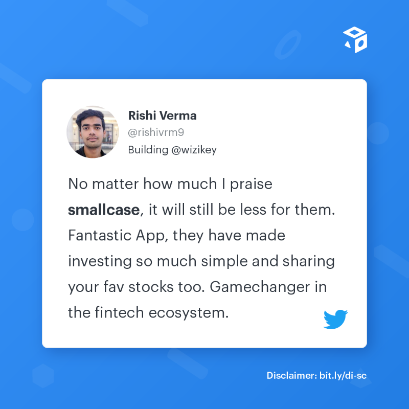 smallcaseHQ's tweet photo. smallcases are trusted by 50L+ users. What are you waiting for?

Choose from over 500+ portfolios curated by SEBI-registered professionals, exclusively on smallcase. Download now!