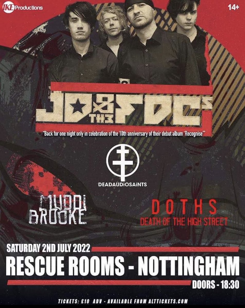 Less than one month to go until the big rock show with <a href="/DeadAudioSaints/">Deadaudiosaints</a>, <a href="/MuddiBrooke/">MuddiBrooke</a> and Death Of The High Street at <a href="/rescuerooms/">Rescue Rooms</a>, Nottingham.
Tickets are still on sale so grab one from the link in our bio. Grab ten if you like.

Arrive. Recognise X. Leave.