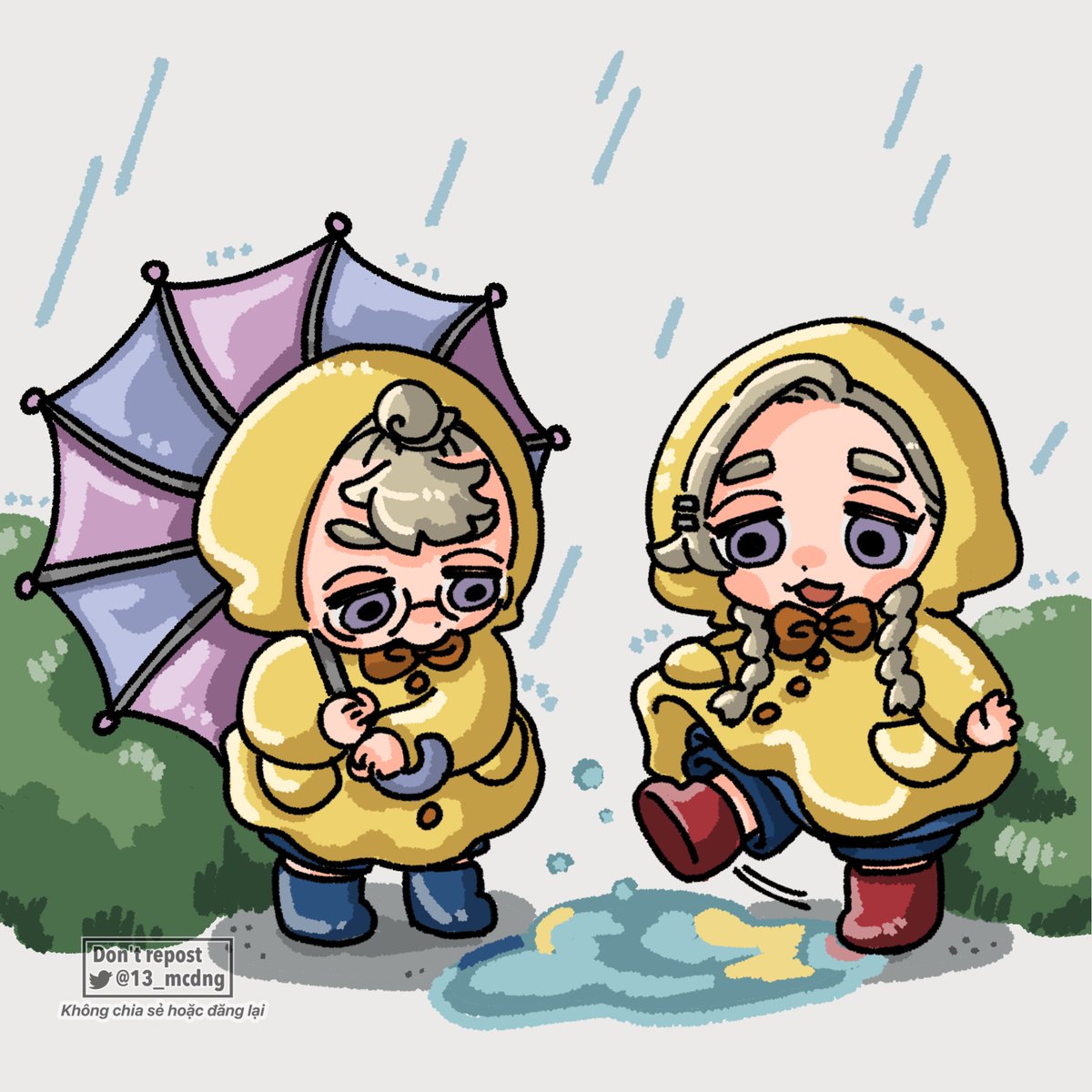 rubber boots raincoat umbrella boots 1girl rain 1boy  illustration images