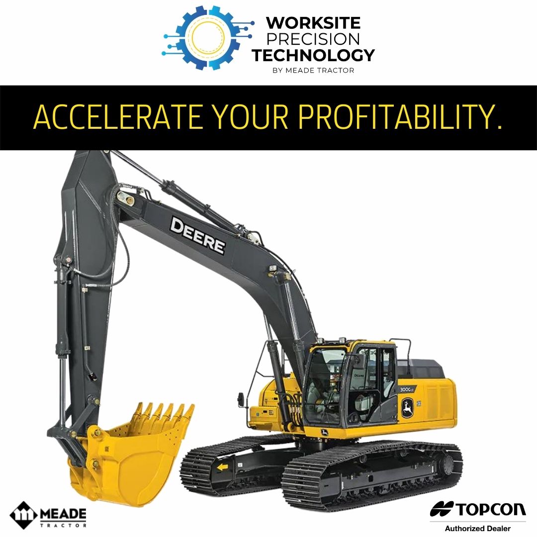 meade_tractor's tweet photo. This 300G excavator features: Topcon automatic GPS system that automates the boom &amp; bucket function for a smooth and accurate finish grade &amp; positioning tech for accurate horizontal &amp; vertical positioning, the machine controls boom &amp; bucket movement to precise design elevation. https://t.co/PCmN0CPSsx