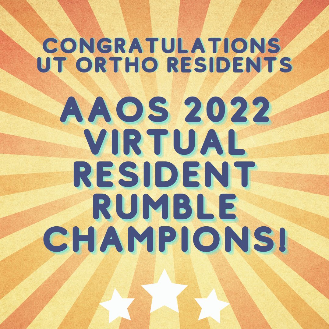 ortho_ut's tweet photo. UT Houston takes the win at the AAOS Virtual Resident Rumble for the THIRD time in a row! 

Congratulations!!!
Adeet Amin, MD, PGY3
Canon Cornelius, MD, PGY3
Joshua Steward, MD, PGY4
Alexander Wetzig, MD, PGY3

#utortho #utorthoresidents #AAOS #residentrumble #winners #champions https://t.co/HoLGvdIhib